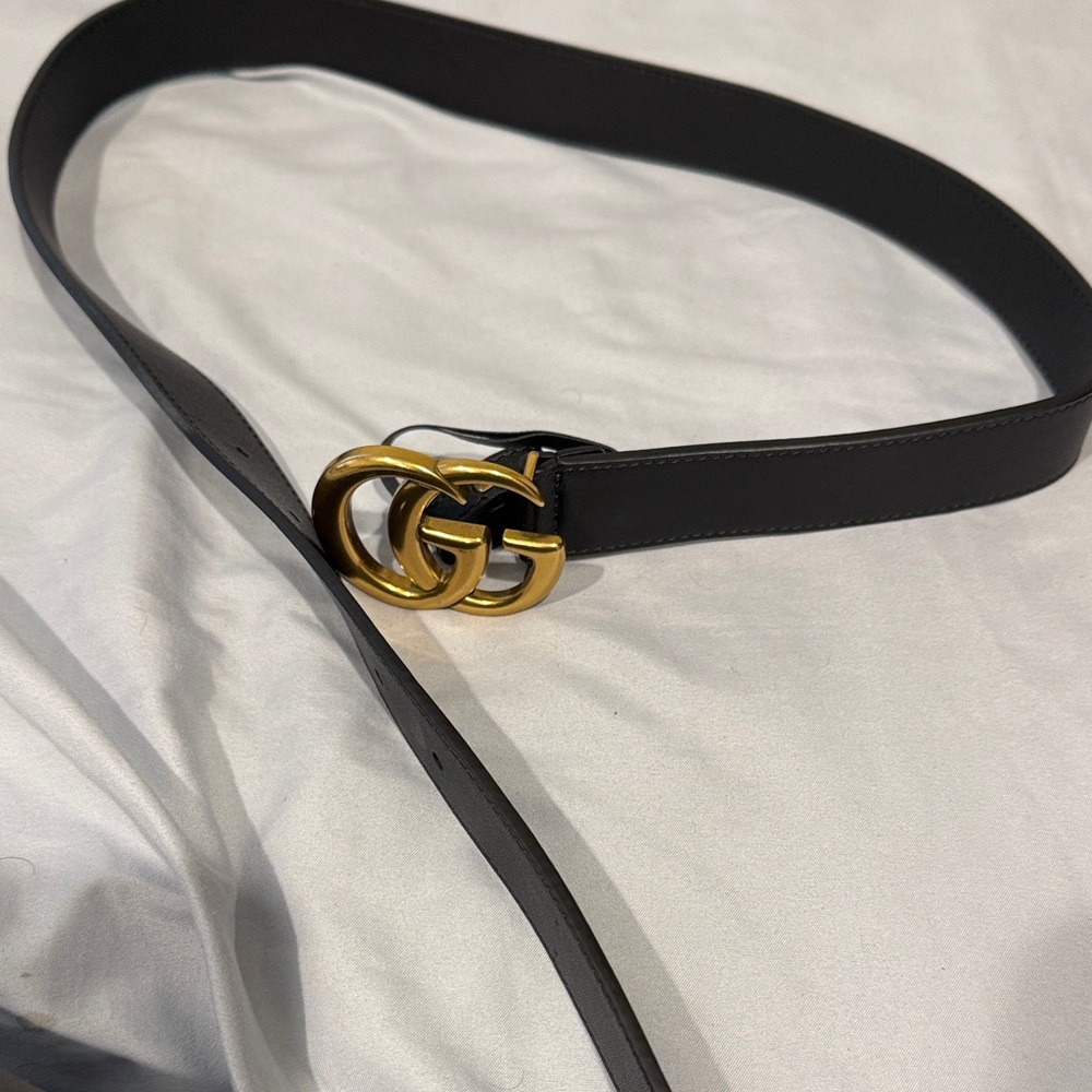 Authentic Gucci Black Belt with Gold GG Buckle